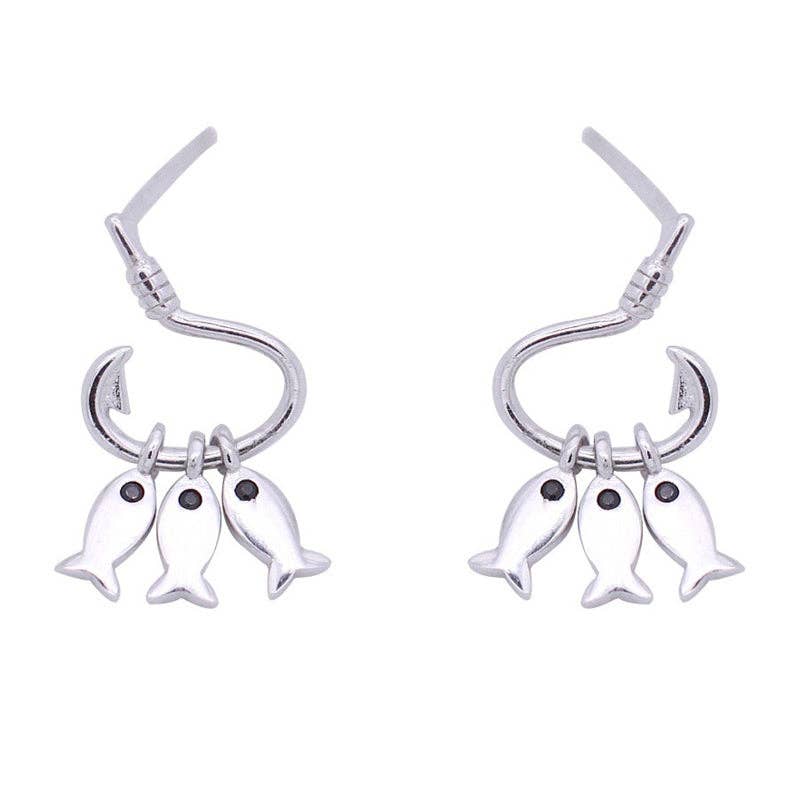 Perimade & Co. LLC - Dainty Tiny Three Fish Dangle Drop Earrings in Solid Copper