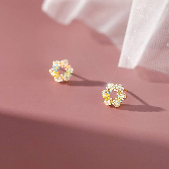 Perimade & Co. LLC - Tiny Color Enamel Flower Stud Earring in 925 Sterling Silver