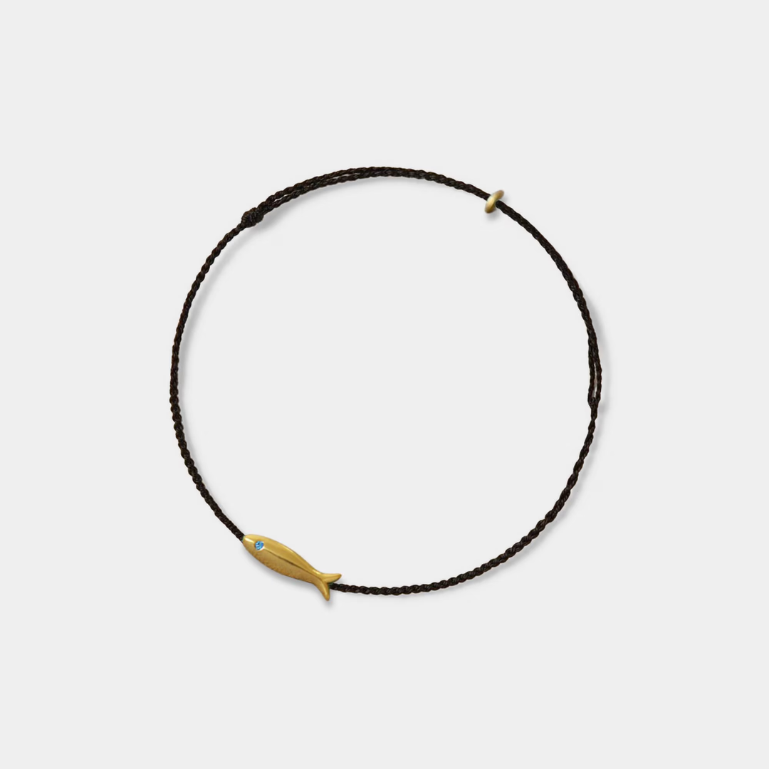 Perimade & Co. LLC - Gold Fish Braid Black Rope Anklet in 925 Sterling Silver: Black