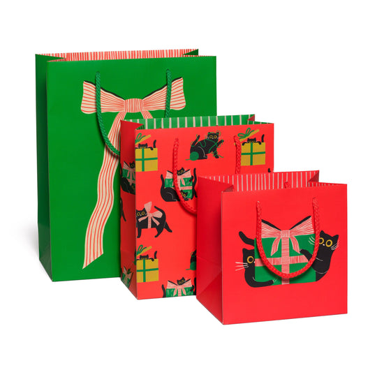 Red Cap Cards - Holiday Black Cat gift bags: Medium