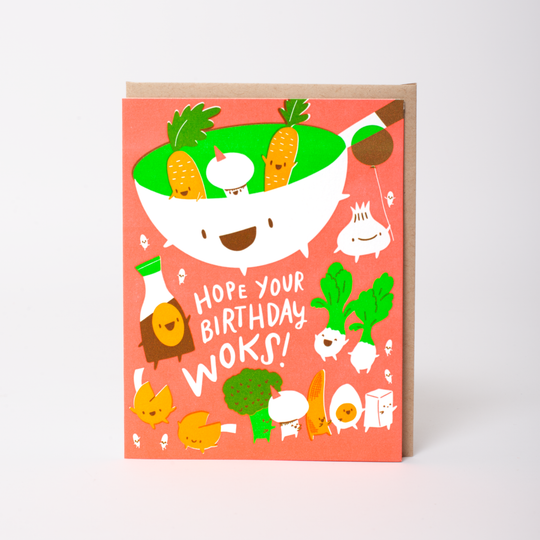 Egg Press Manufacturing - Wok Birthday Punny Letterpress Greeting Card by Hello!Lucky: Paper tab