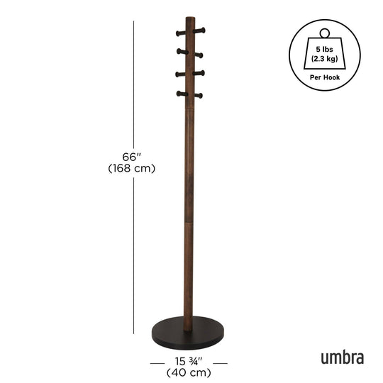 Umbra - Coat Rack Pillar Wood Metal Standing Organizer