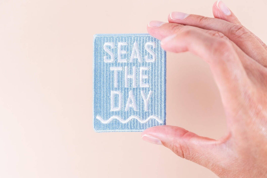 Field Trip Threads - Seas The Day Embroidered Iron-On Patch Beach Nautical Coast