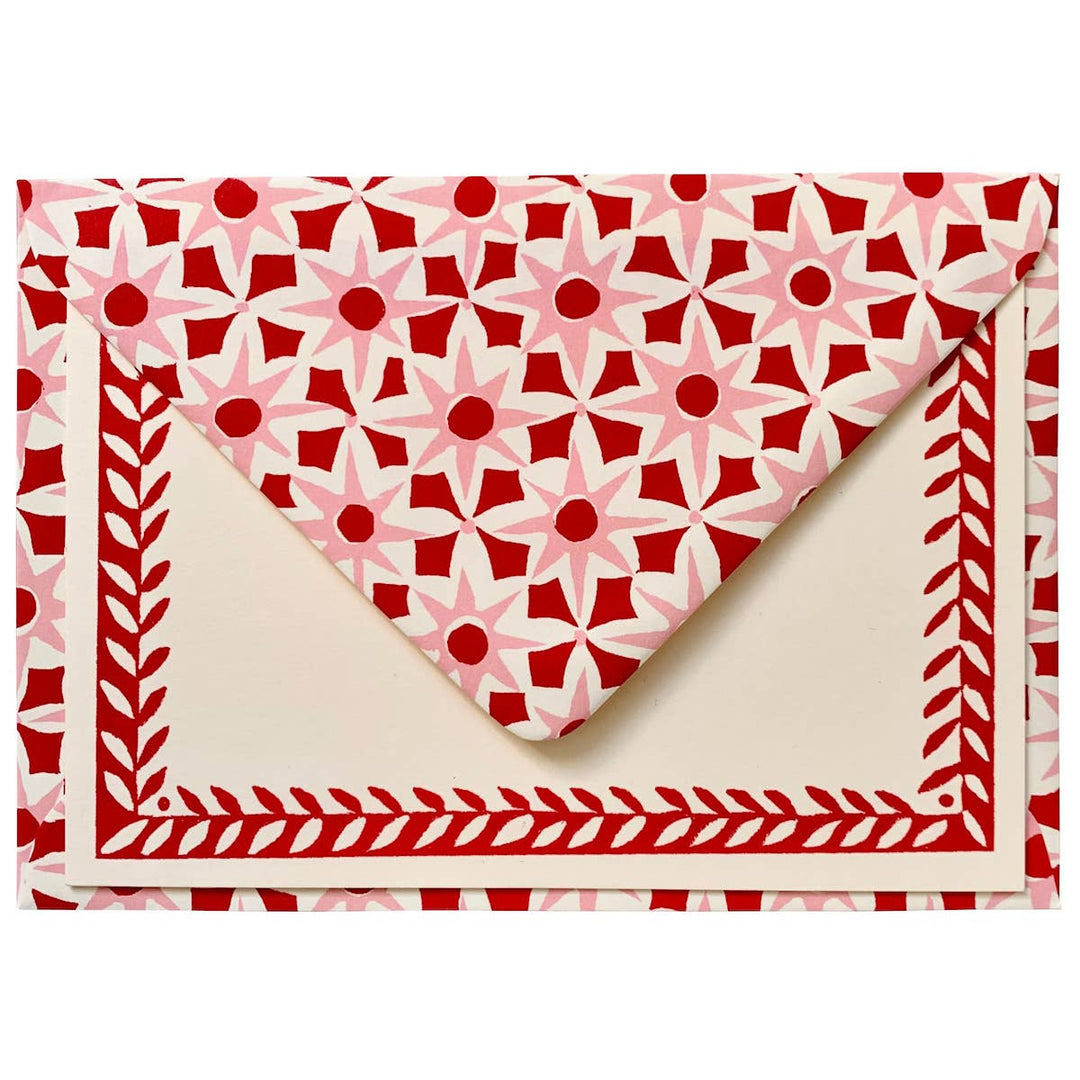 Cambridge Imprint - Packet of Ten Patterned Envelopes Alhambra red/pink