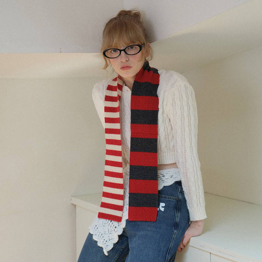 SALINA TRADING INC - Striped 100% Merino Wool Scarf for Women: Pink / 135 x 10 cm