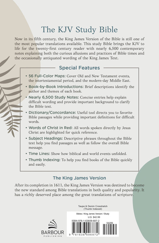 Barbour Publishing, Inc. - The KJV Study Bible: Atlas Edition: Taupe & Denim Crosshatch