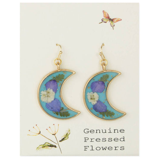 ZAD - Blue Moon Blue Dried Flower Gold Earrings