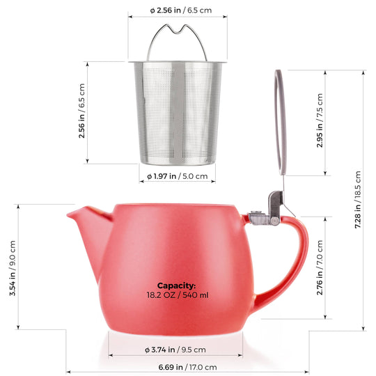 TEALYRA / LUXBE - Pluto Red Porcelain Teapot 18.2oz