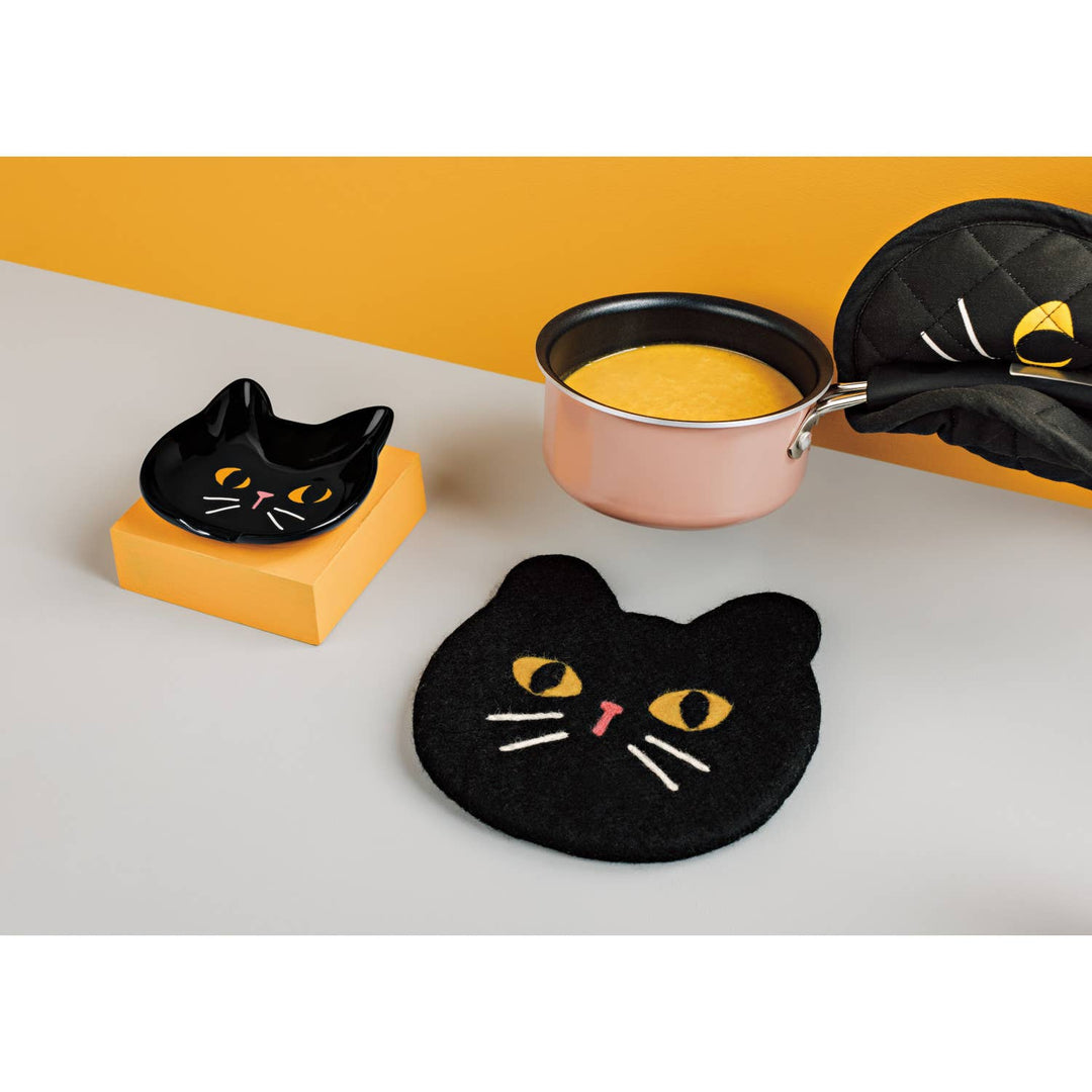 Danica Jubilee - Black Cat Felt Wool Trivet: Black