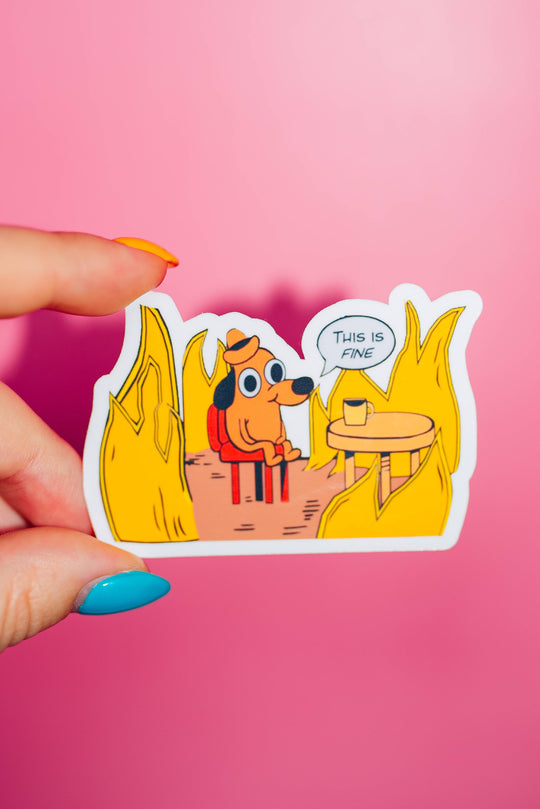 ShopSourSweetener - This Is Fine Meme Cartoon Sticker, Existential Crisis