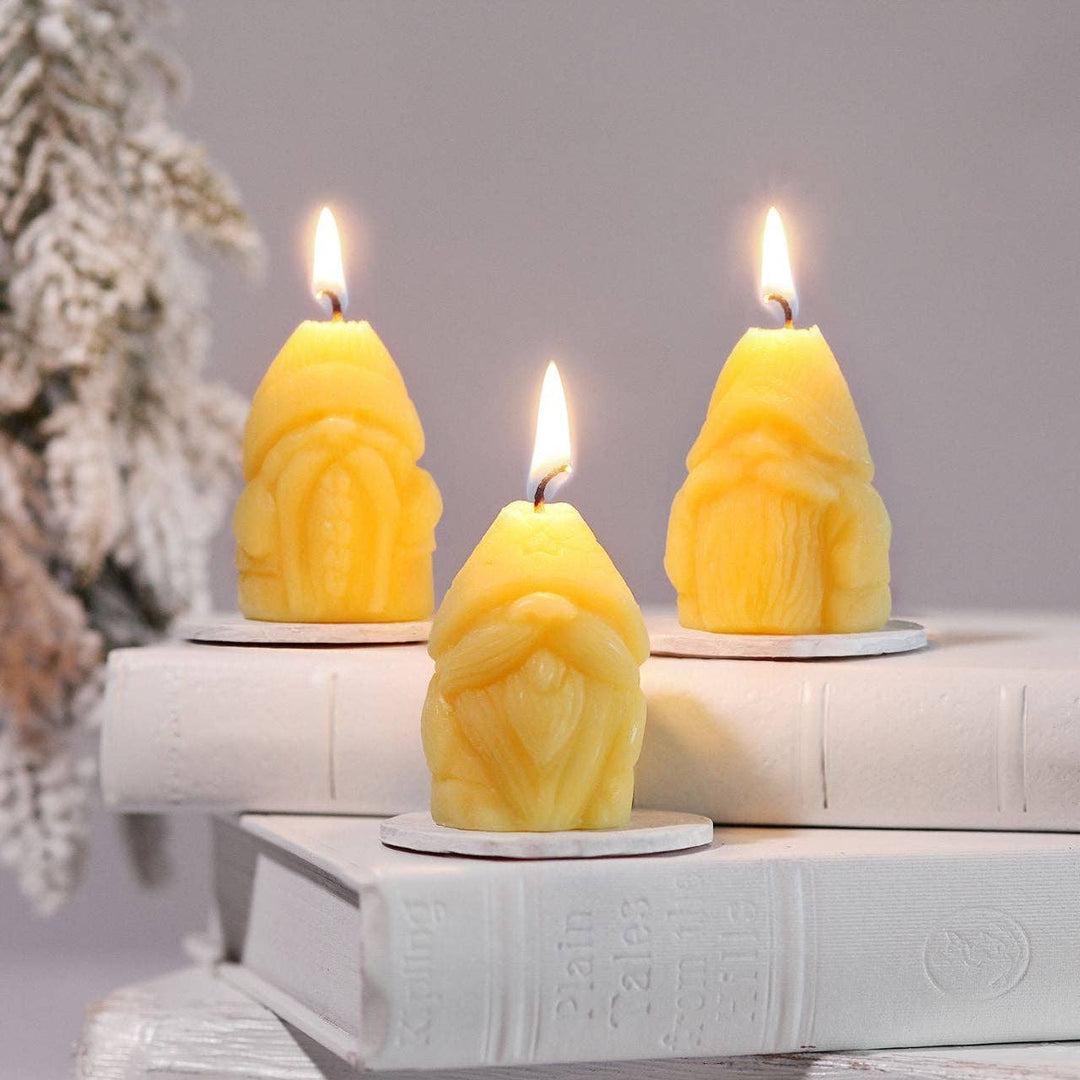 Big Dipper Wax Works - Holiday Gnome Candles – 100% Beeswax – 3-Pack Gift Set