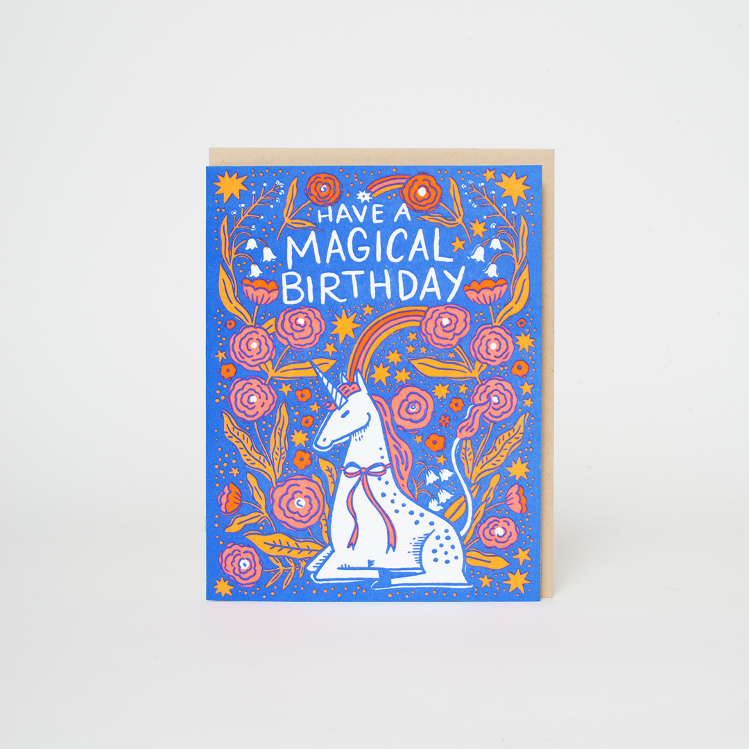Egg Press Manufacturing - Birthday Folk Unicorn Letterpress Greeting Card by Hello!Lucky: Paper tab