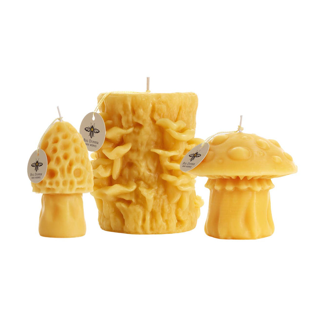 Big Dipper Wax Works - Mushroom Candles – 100% Pure Beeswax – 3 Styles: Amanita Mushroom