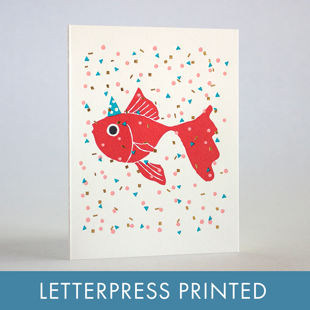 Egg Press Manufacturing - Goldfish Party Letterpress Greeting Card by Fugu Fugu: Paper tab