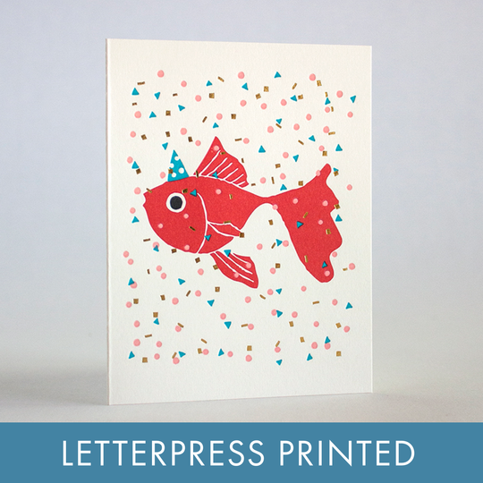 Egg Press Manufacturing - Goldfish Party Letterpress Greeting Card by Fugu Fugu: Paper tab