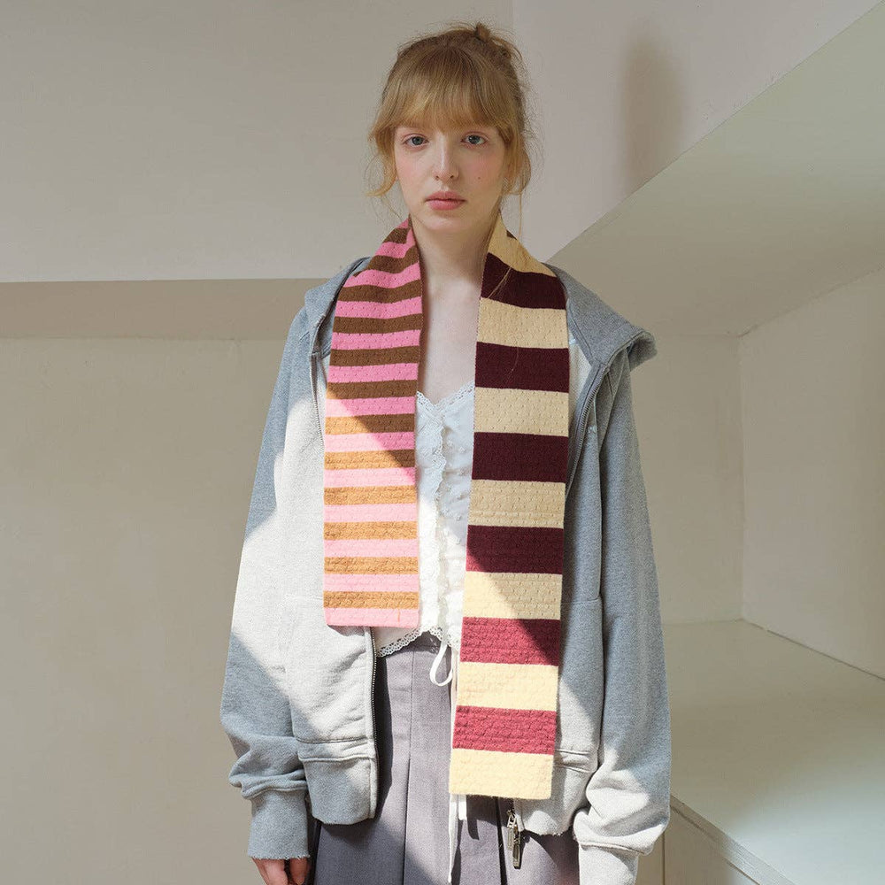 SALINA TRADING INC - Striped 100% Merino Wool Scarf for Women: Pink / 135 x 10 cm