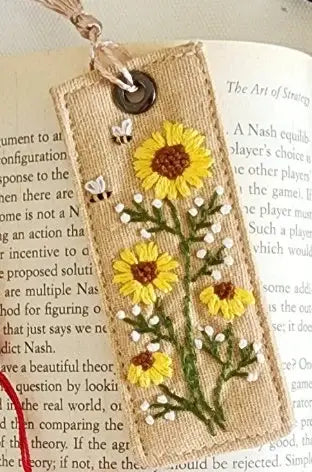 Quince Fables - Retro Linen Bookmark With Cute Floral Embroidery: All Colors