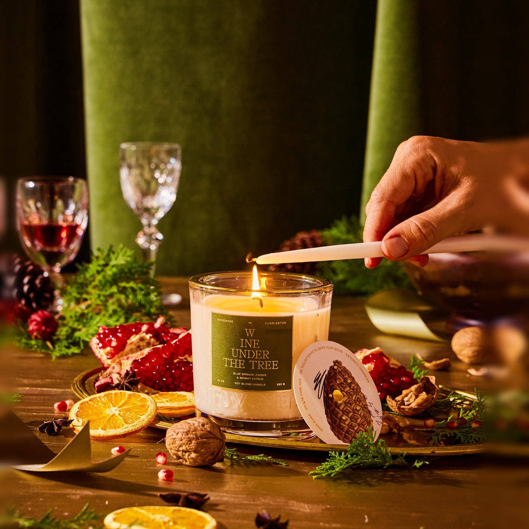 Rewined - Rewined Wine Under The Tree Holiday Candle 6 oz | Blue Spruce, Bright Citrus, Cedar
