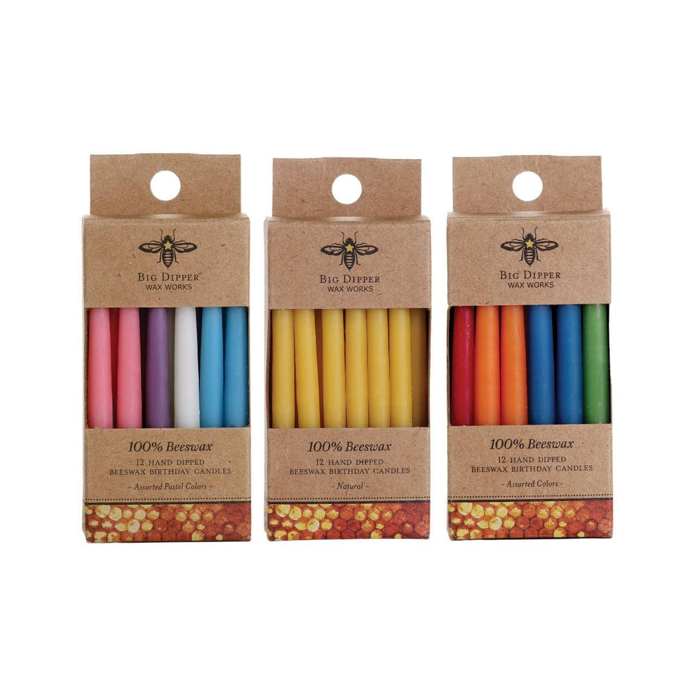 Big Dipper Wax Works - Birthday Candles – 100% Pure Beeswax – Hand-Dipped: Natural (Case of 12 (12 Candles Each))