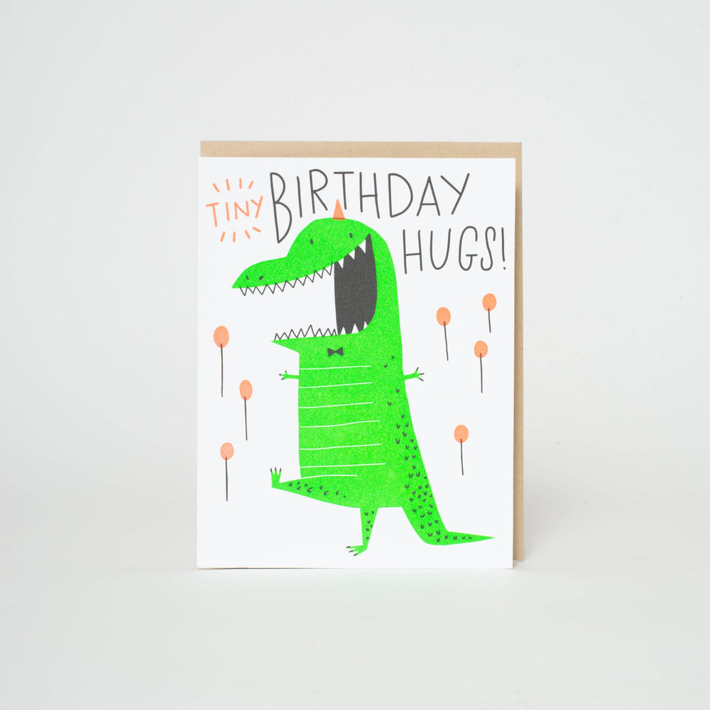 Egg Press Manufacturing - Birthday Tiny Hugs Dino Letterpress Greeting Card by Hello!Lucky: Paper tab