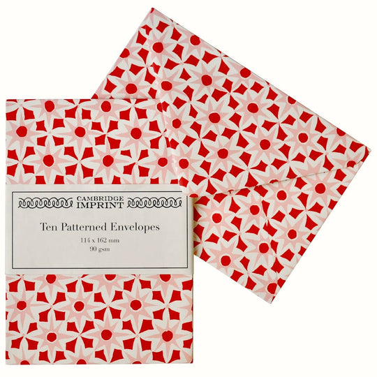 Cambridge Imprint - Packet of Ten Patterned Envelopes Alhambra red/pink