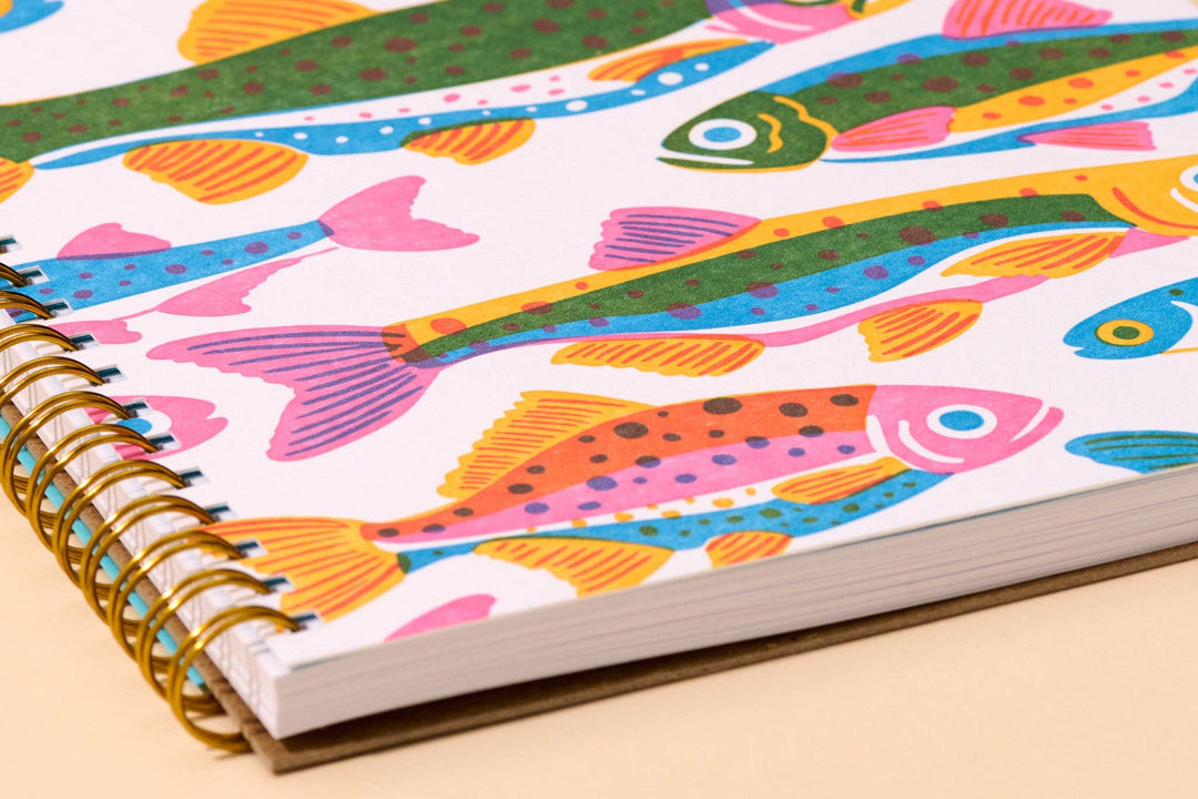 And Here We Are - Letterpress A5 Spiral Notebook—Rainbow Trout (Colorful Fish)