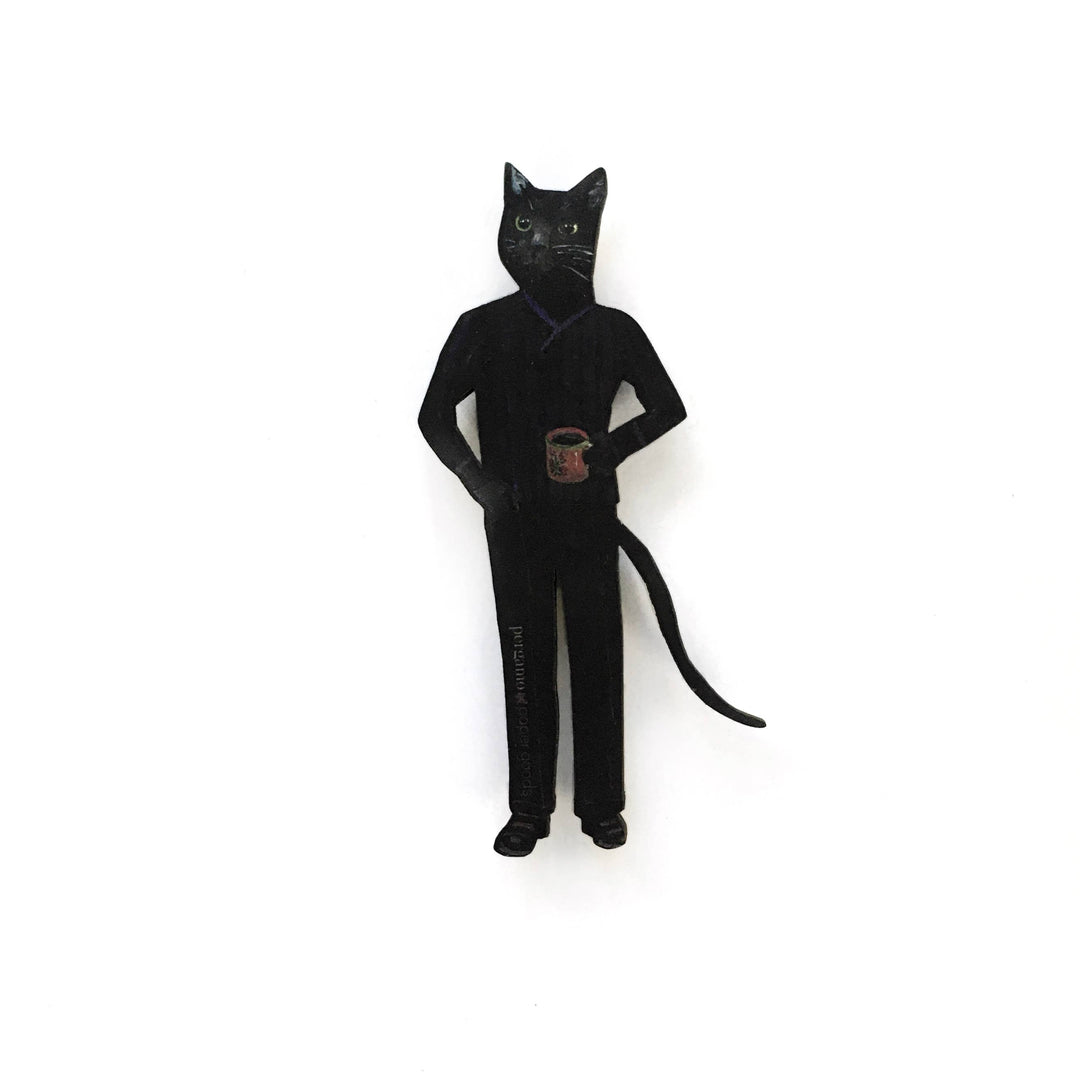 Pergamo Paper Goods - Black Cat Black Coffee Wood Magnet