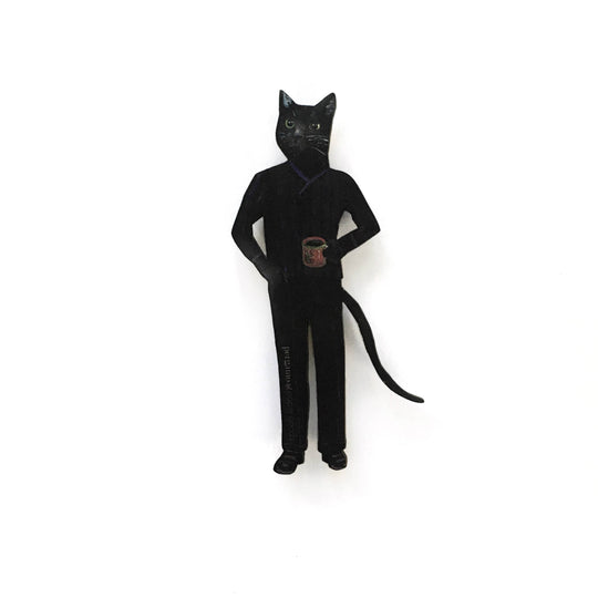 Pergamo Paper Goods - Black Cat Black Coffee Wood Magnet