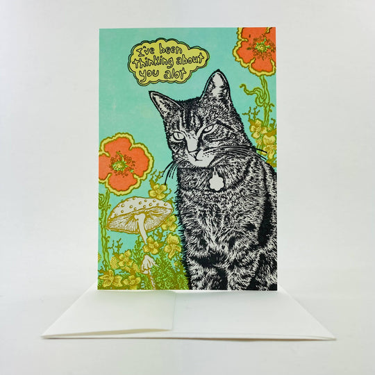 Old School Stationers - I've been thinking about you a lot cat & flowers