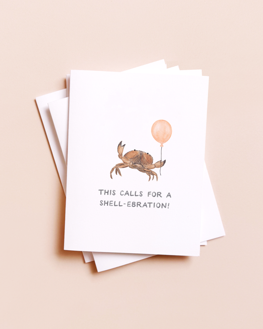 Amy Zhang - Shell-ebration Crab — Coastal Pun Congrats Card