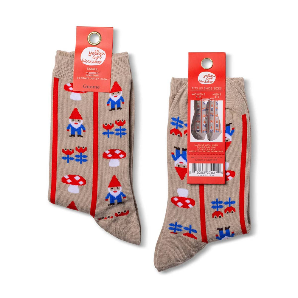 Yellow Owl Workshop - Gnome Mushroom Crew Socks | Cottagecore Garden Gift | Small