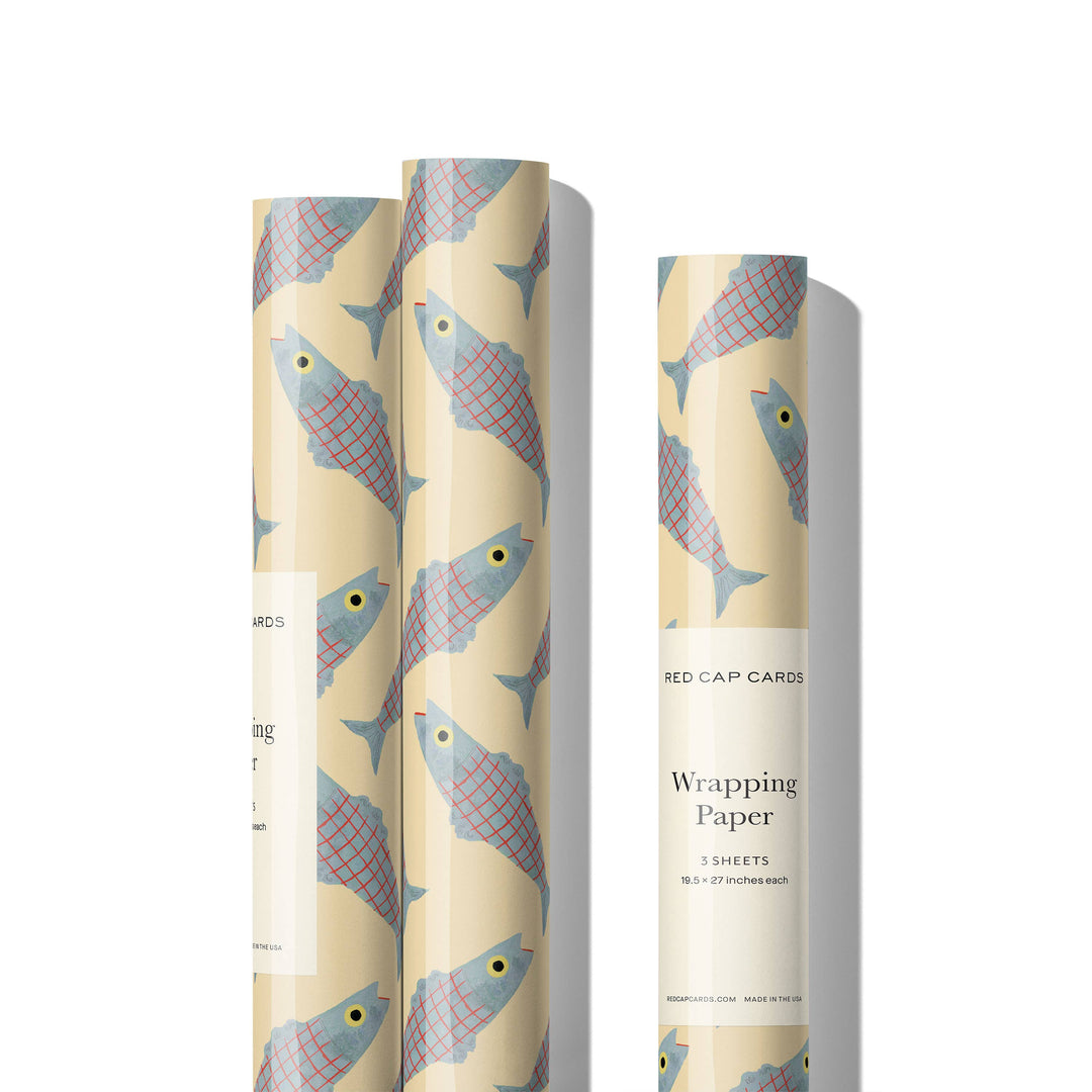 Red Cap Cards - Herring wrapping paper: Rolls of 3 sheets