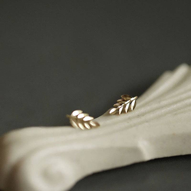 Perimade & Co. LLC - Dainty Gold Small Leaf Stud Earrings in 925 Sterling Silver: Gold
