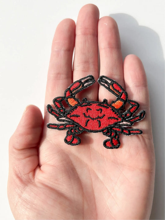 Field Trip Threads - Red Crab Embroidered Iron on Patch Beach Nature Surf Patch