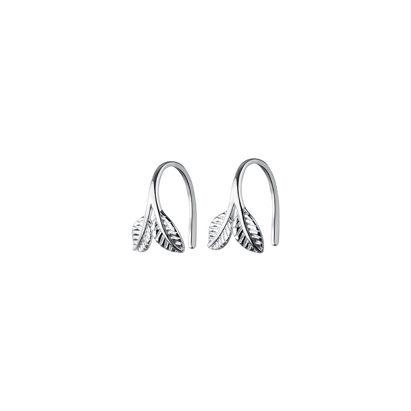 Perimade & Co. LLC - Tiny Leaf Branch Hook Hoop Earrings in 925 Sterling Silver: Gold
