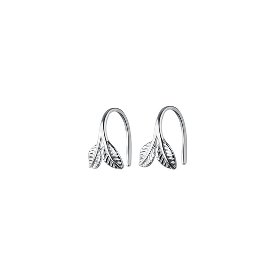 Perimade & Co. LLC - Tiny Leaf Branch Hook Hoop Earrings in 925 Sterling Silver: Gold
