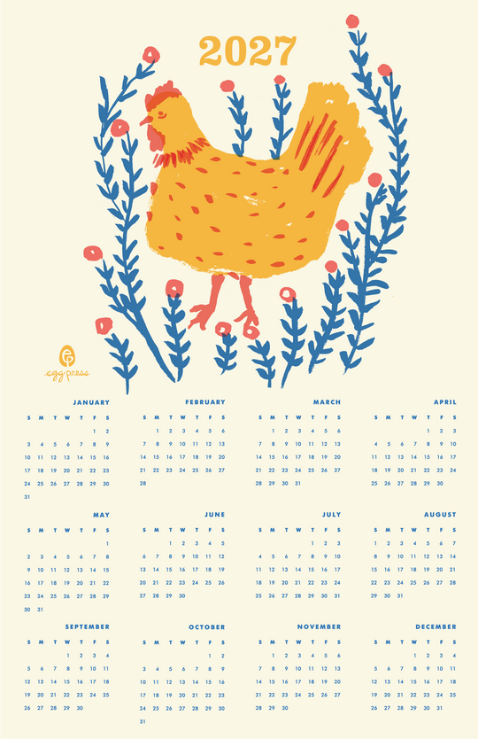 Egg Press Manufacturing - Chicken 2027 Calendar Illustrated Risograph Print
