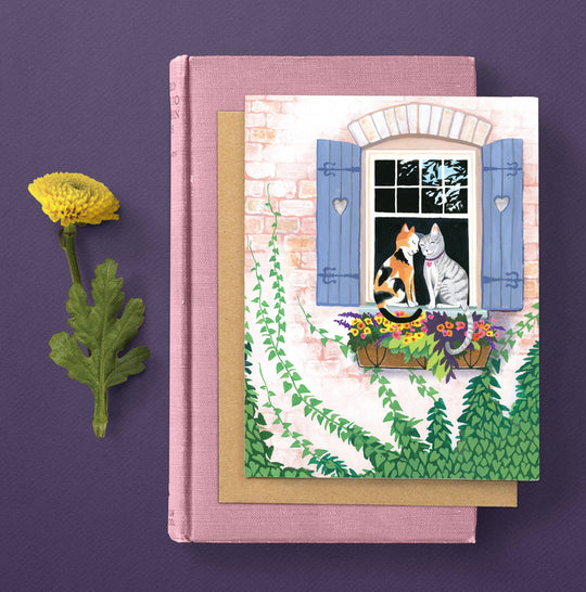 Studio Eleven Papers - Cats in Window Valentine Card: Card with Envelope