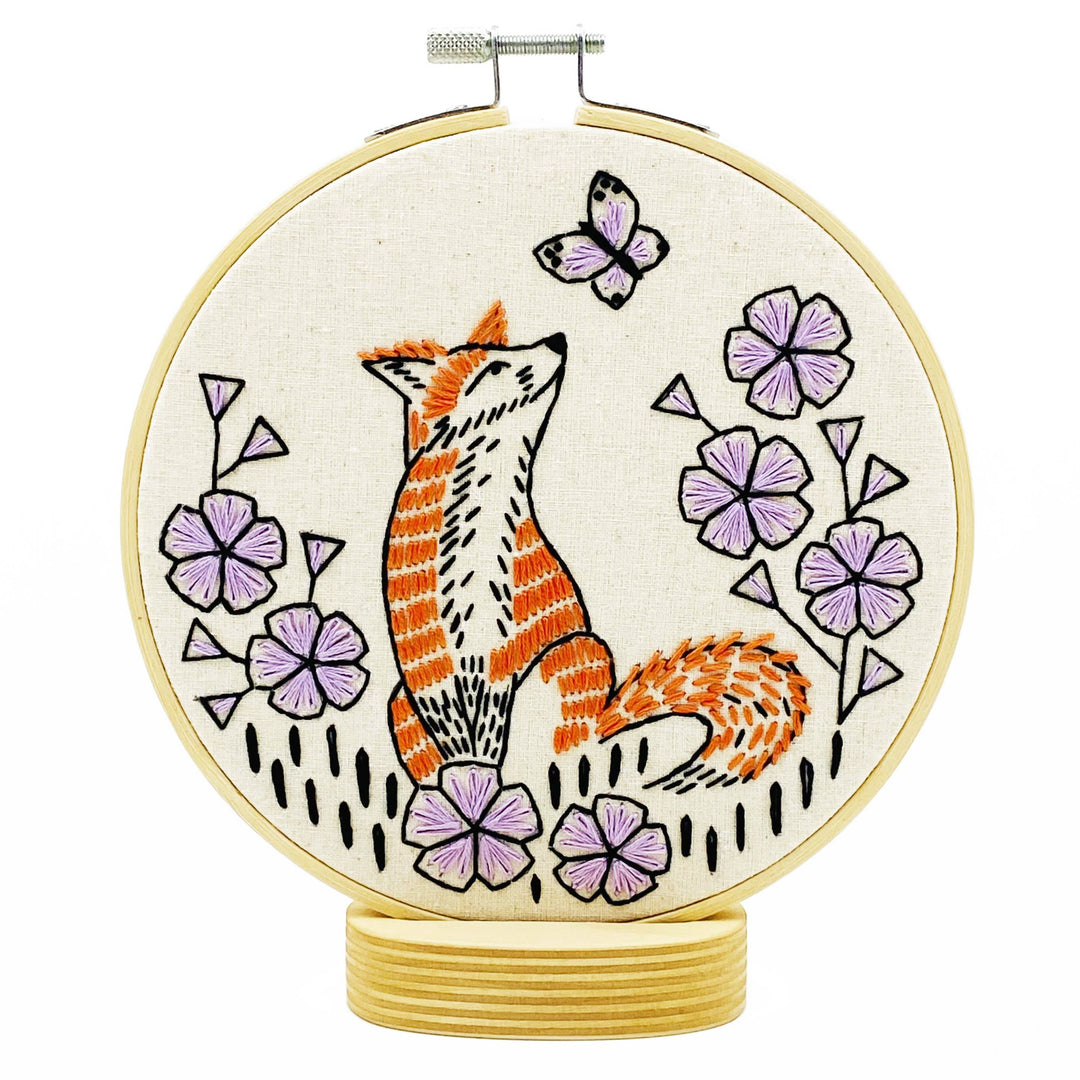 Hook, Line & Tinker Embroidery Kits - Fox in Phlox Complete Embroidery Kit