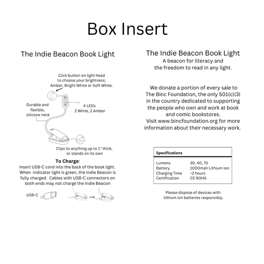 Indie Beacon Book Light - 10 pack - Indie Beacon Rechargeable Book Light