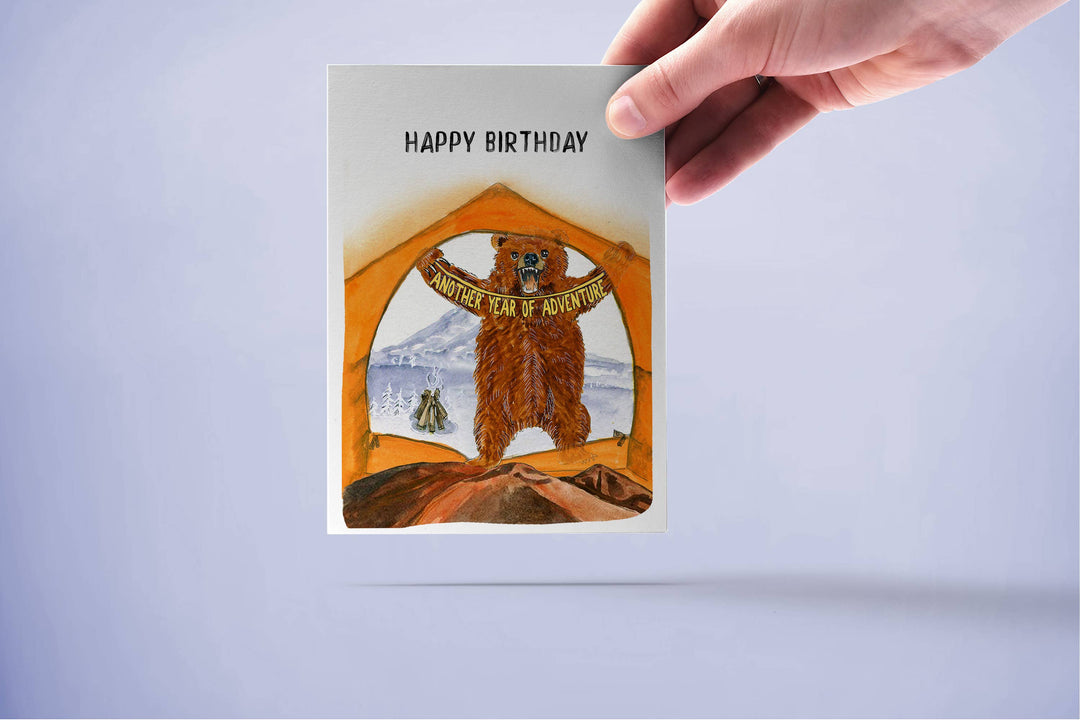 Liyana Studio - Camping Tent Bear - Funny Birthday Card