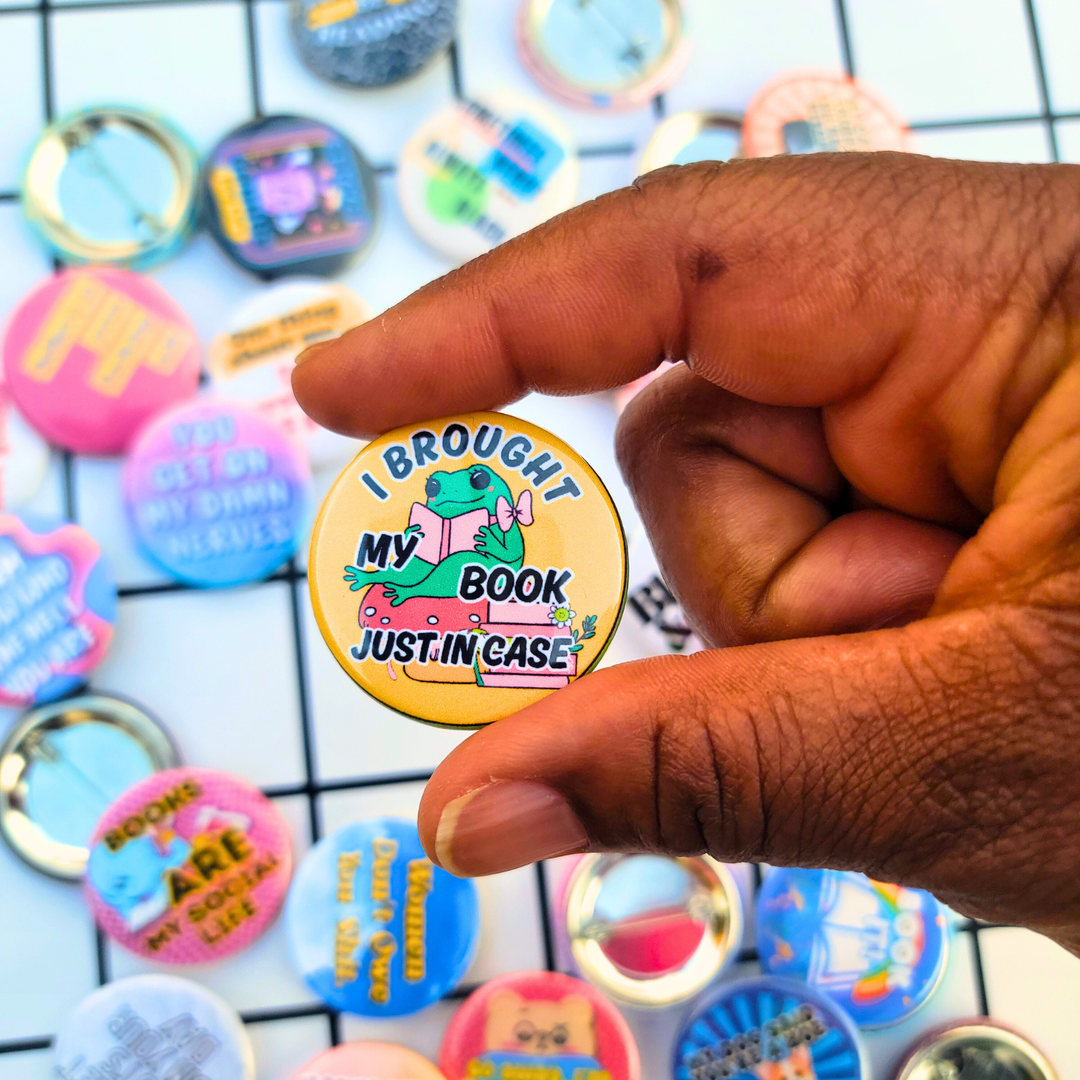 TEAM JEMINI DESIGNS - I BROUGHT MY BOOK BUTTON