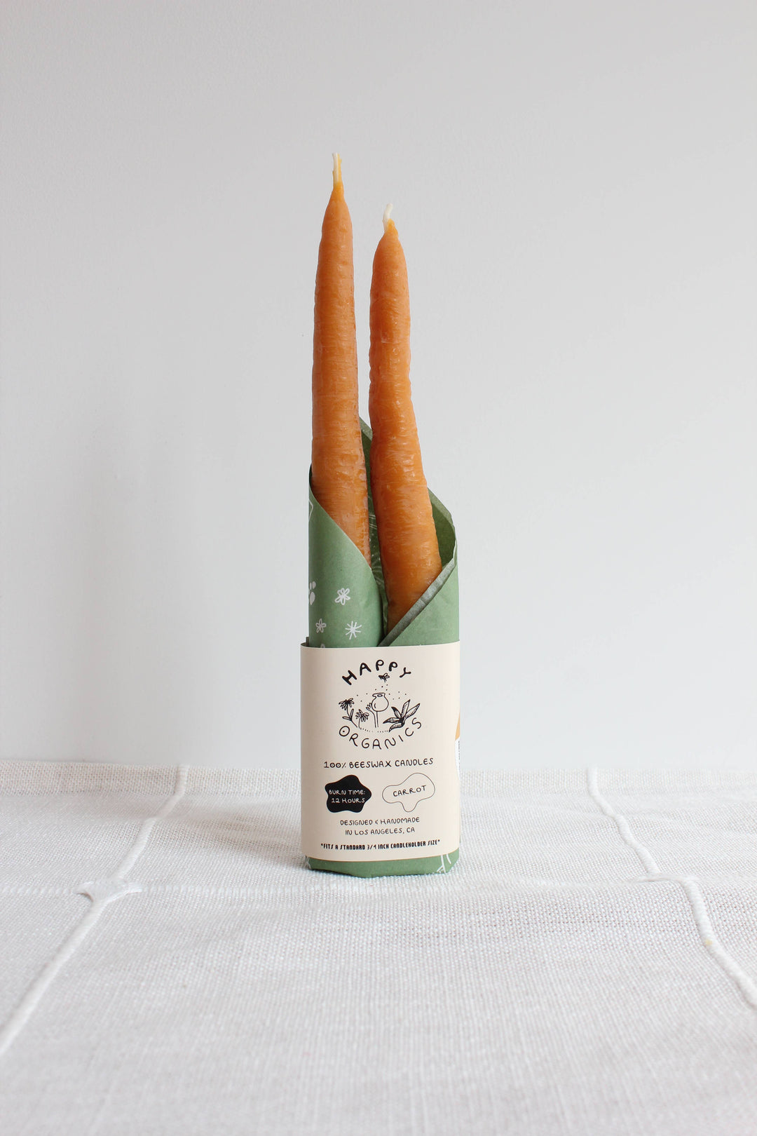 Happy Organics - Carrot Beeswax Candles Taper Pair