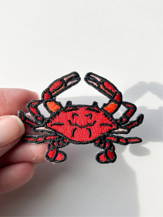 Field Trip Threads - Red Crab Embroidered Iron on Patch Beach Nature Surf Patch