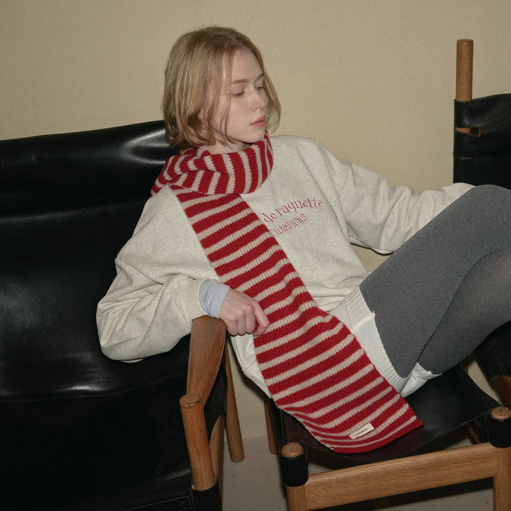 SALINA TRADING INC - Plain Striped Wool Scarf Soft Warm Winter Neck Wrap: Black / 160x20cm