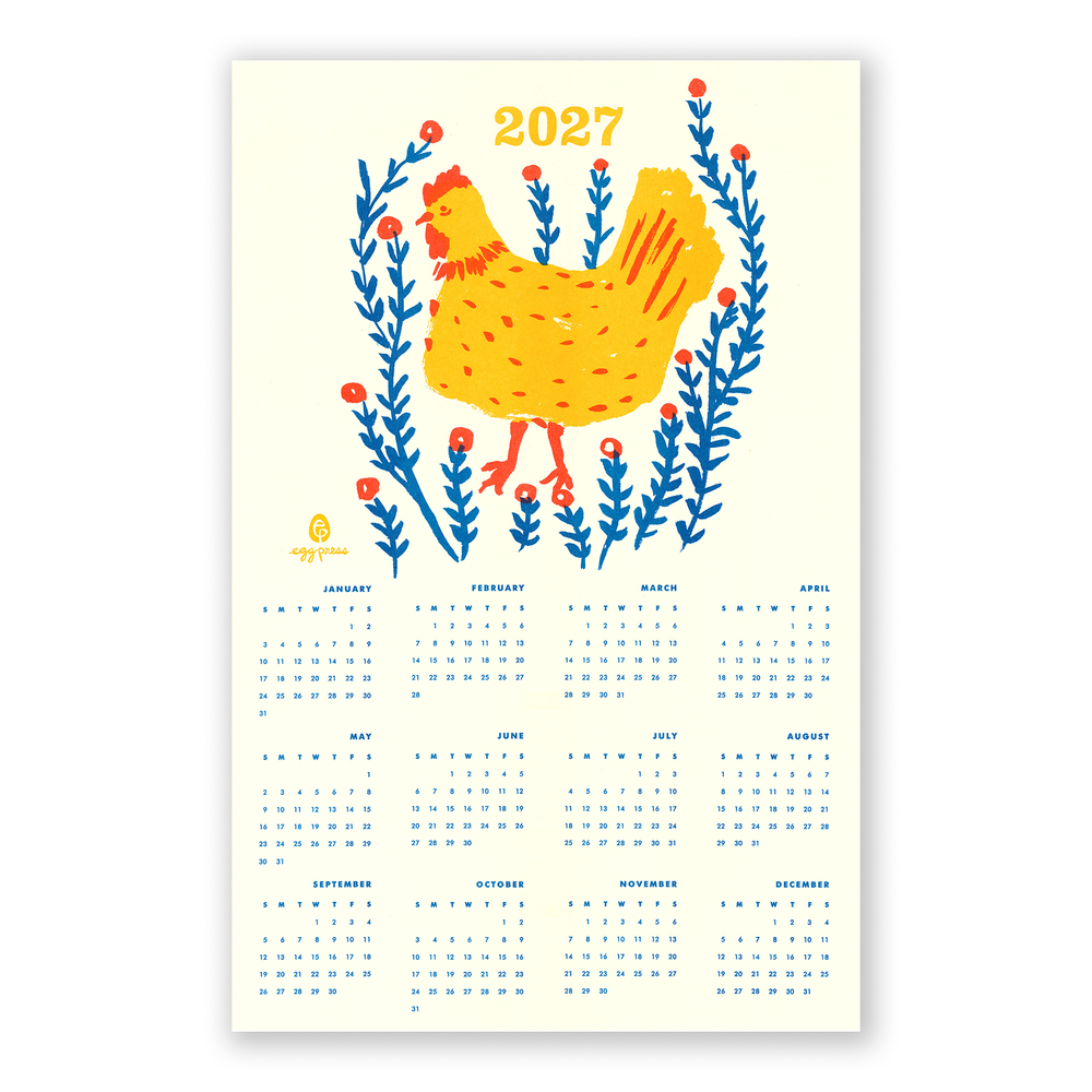 Egg Press Manufacturing - Chicken 2027 Calendar Illustrated Risograph Print
