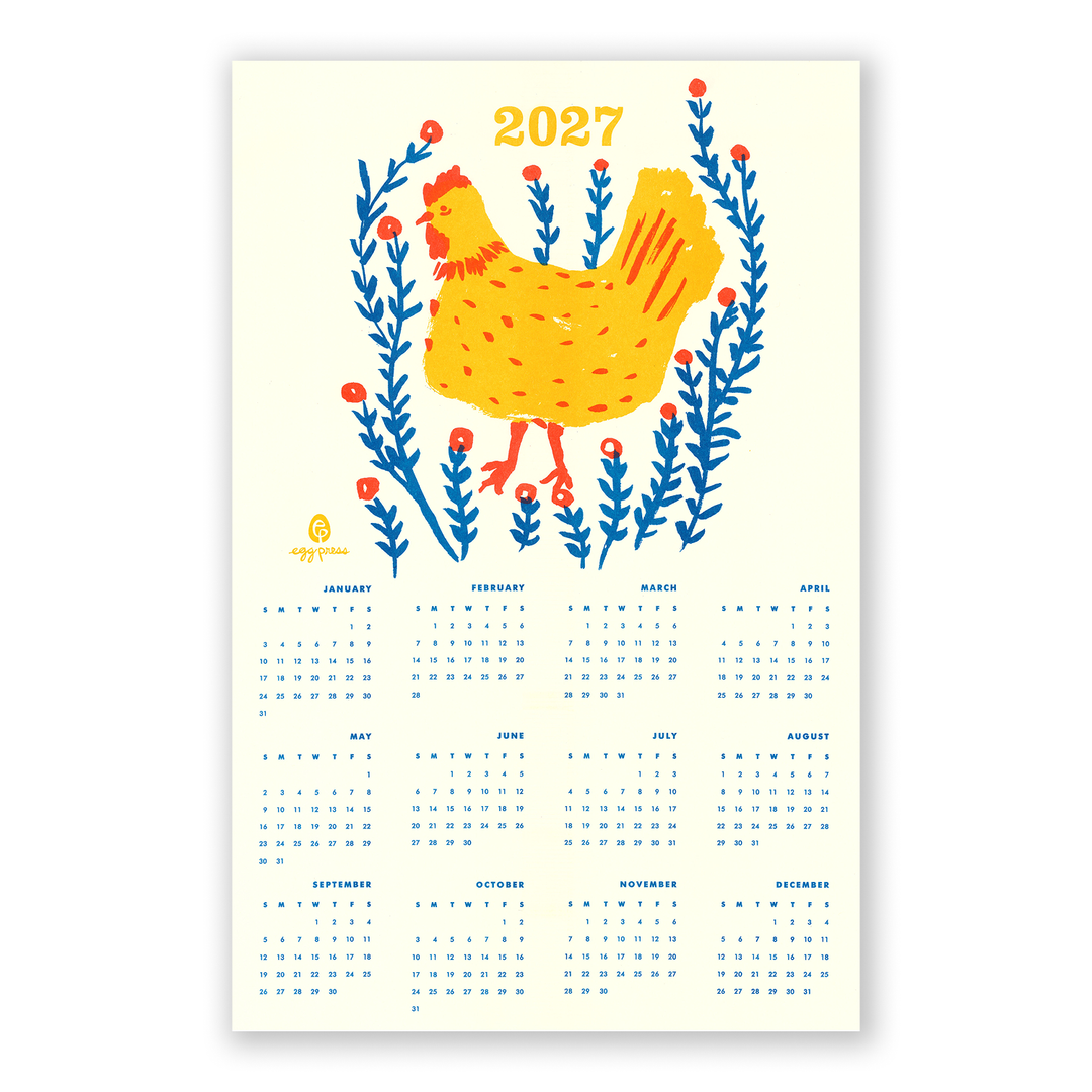 Egg Press Manufacturing - Chicken 2027 Calendar Illustrated Risograph Print