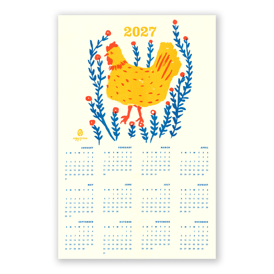 Egg Press Manufacturing - Chicken 2027 Calendar Illustrated Risograph Print