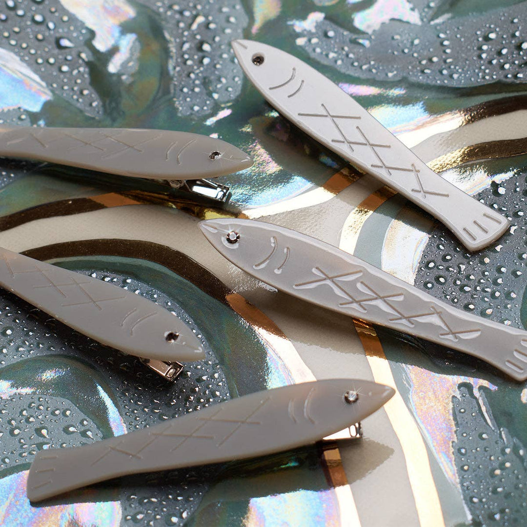 WINONA IRENE - Sardine Fish Hair Clip Set in Silver Acetate with Rhinestone