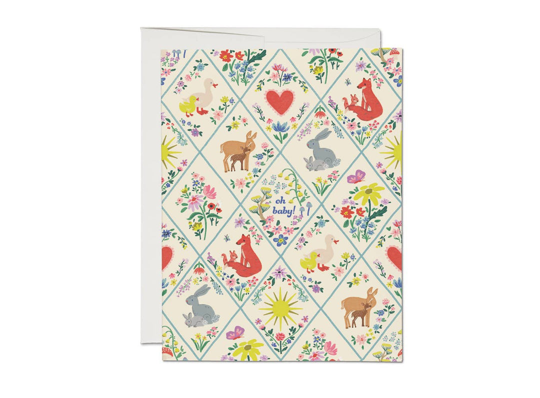 Red Cap Cards - Woodland Critters baby greeting card